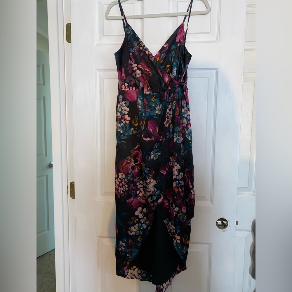 Express Asymmetrical Floral Dress - Black and Purple